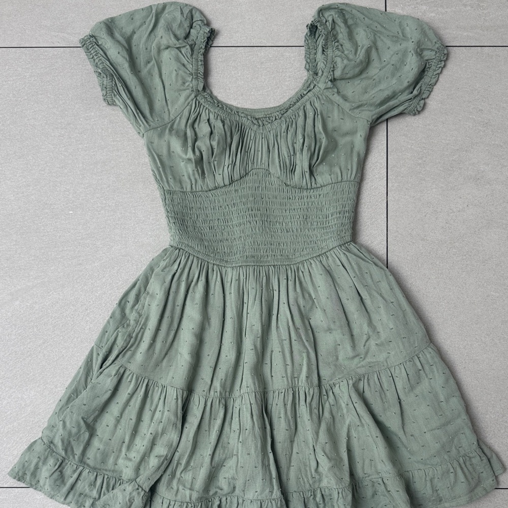 Hollister Green Smocked Mini Dress